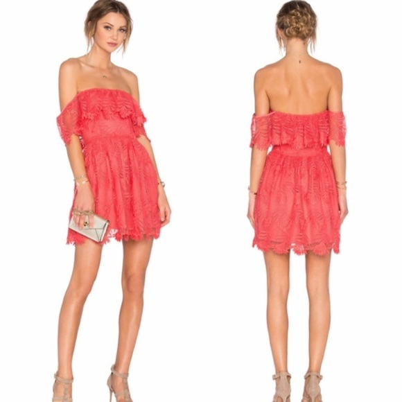 RevolveLovers + Friends ‘Dream Vacay’ Red Lace Off-The-Shoulder Mini Dress